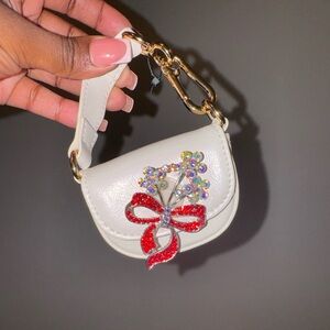 Mini Bag Charm with Floral Brooch